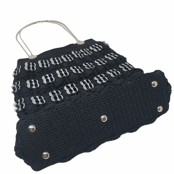 Black Macrame Shoulder Bag with Pop Tabs - Picture 1 of 13